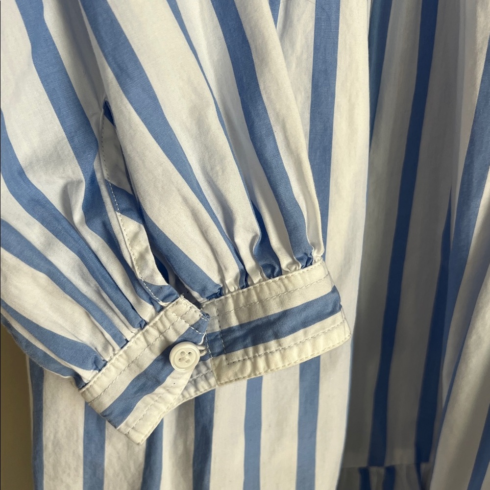 J. Crew Tiered Cotton Poplin Long Sleeve Dress Blue White Stripe Med - Picture 5 of 8